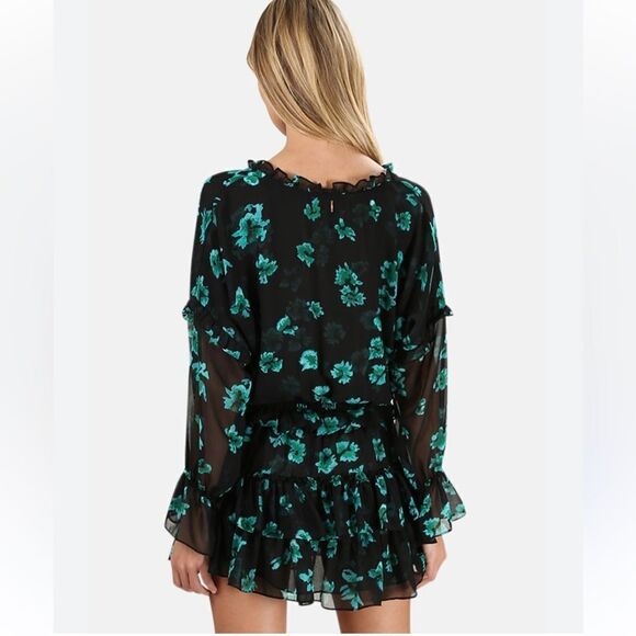 New MISA LOS ANGELES LOLITA Mini DRESS Small Emerald Green Black Floral Revolve - Picture 6 of 16